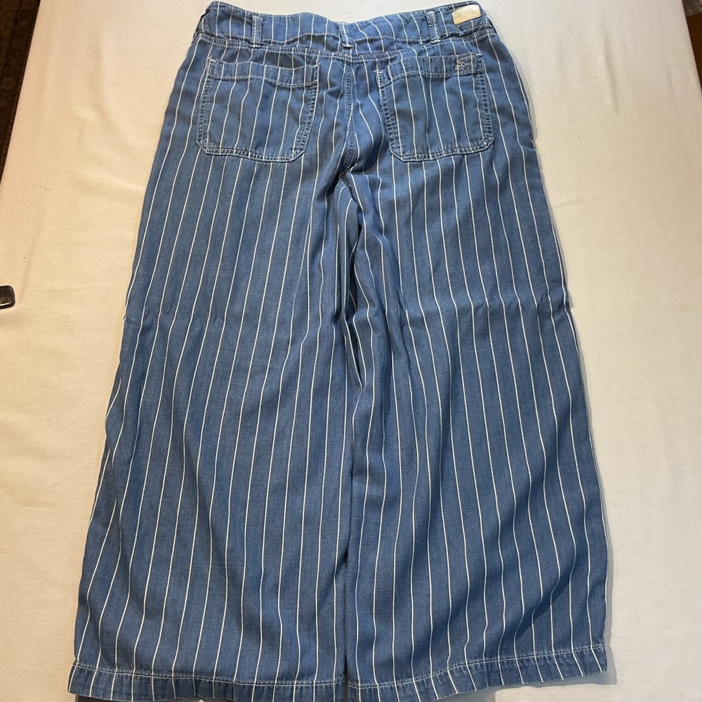 Seven 7 54% Cotton Blue Wide Leg Denim Look Pants w/White Stripes size 10